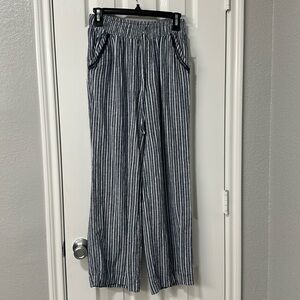 Blue &white striped linen blend pants